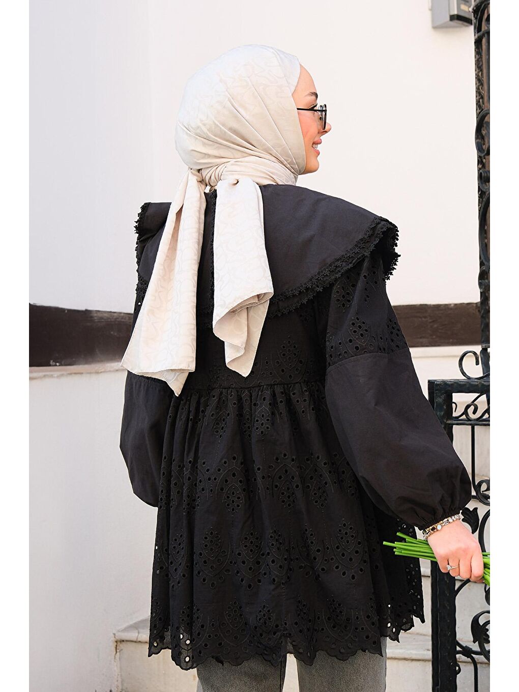 Bebe Yaka Dantel Detay Gömlek Siyah-3