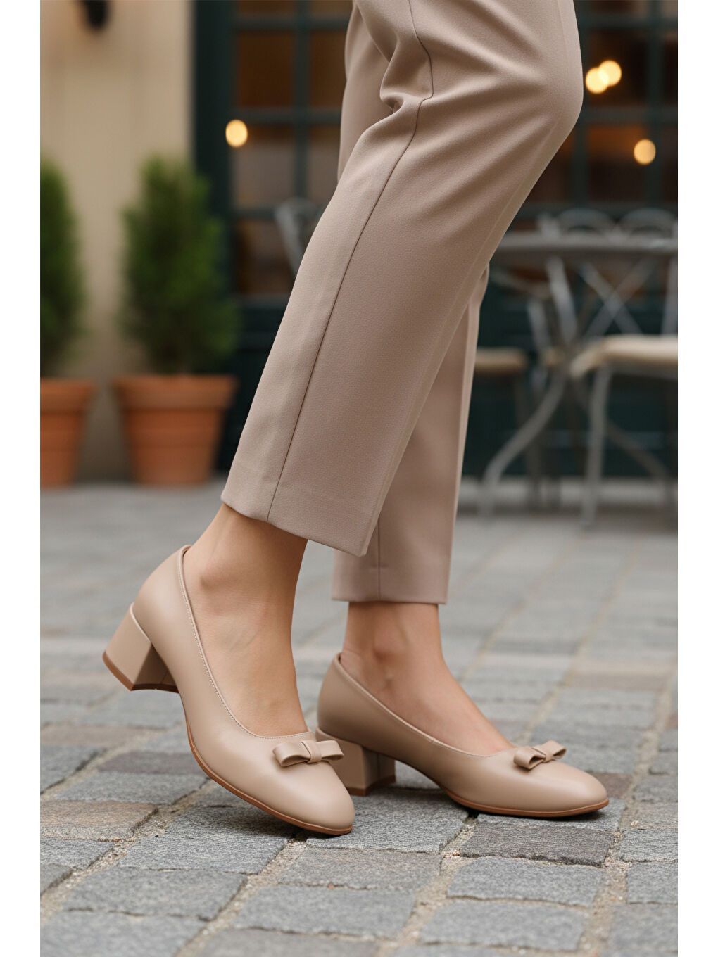 Bej Cilt Fiyonk Kurdeleli Kadın Topuklu Ayakkabı 519081 Z-2