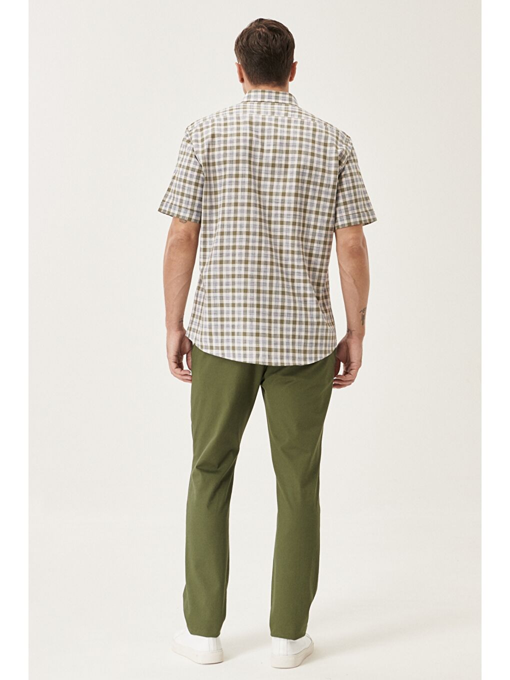 Erkek Haki Kanvas Slim Fit Dar Kesim Yan Cep Chino Pantolon-4