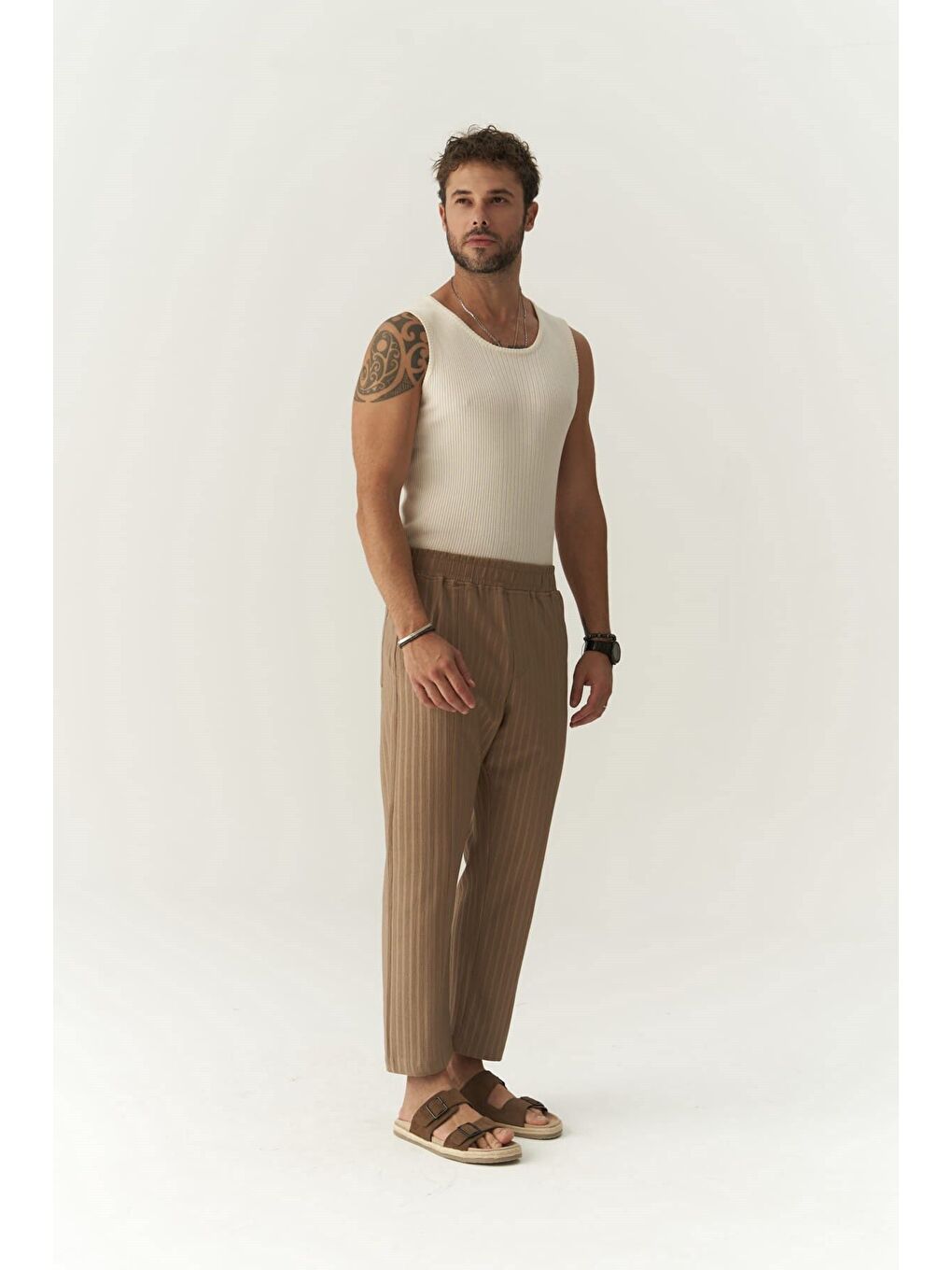 Bej Robin Rachel Erkek Örme Kumaş Vizon Pantolon