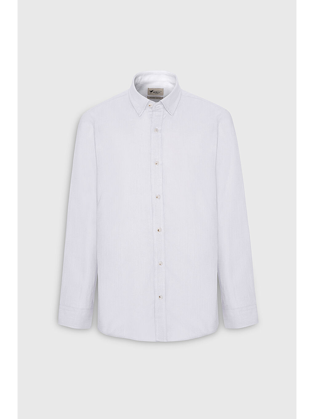 Erkek Beyaz Slim Fit Dar Kesim Gizli Düğmeli Yaka Keten Görünümlü %100 Pamuk Flamlı Gömlek-5