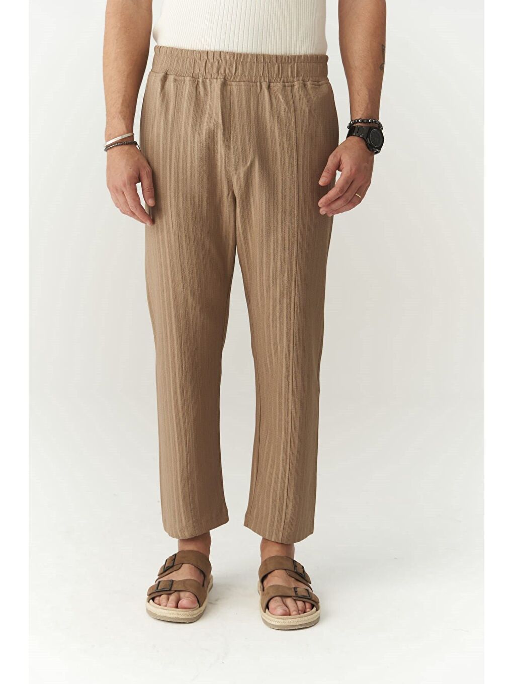 Bej Robin Rachel Erkek Örme Kumaş Vizon Pantolon-2