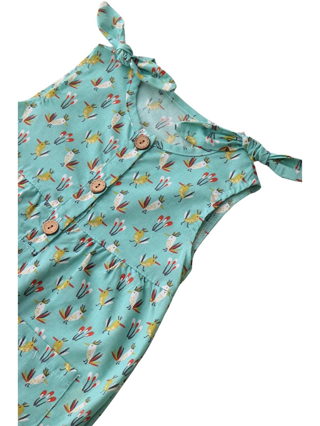 Yeşil Kız Bebek Kuş Desenli Salopet-1