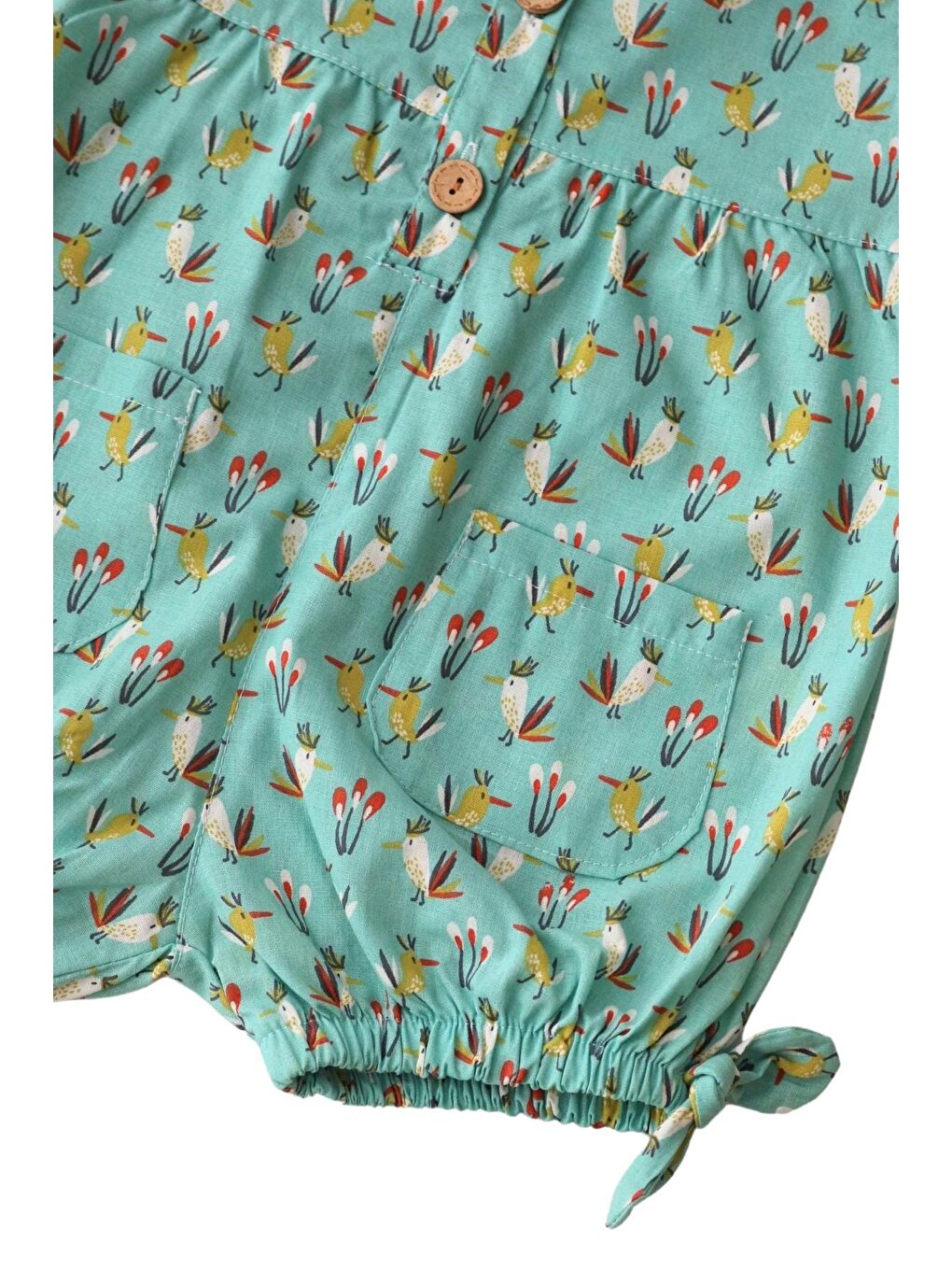 Yeşil Kız Bebek Kuş Desenli Salopet-2