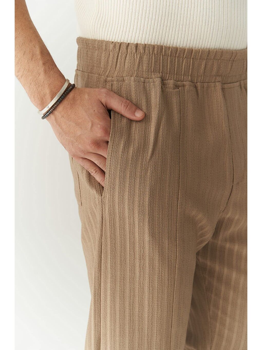 Bej Robin Rachel Erkek Örme Kumaş Vizon Pantolon-5