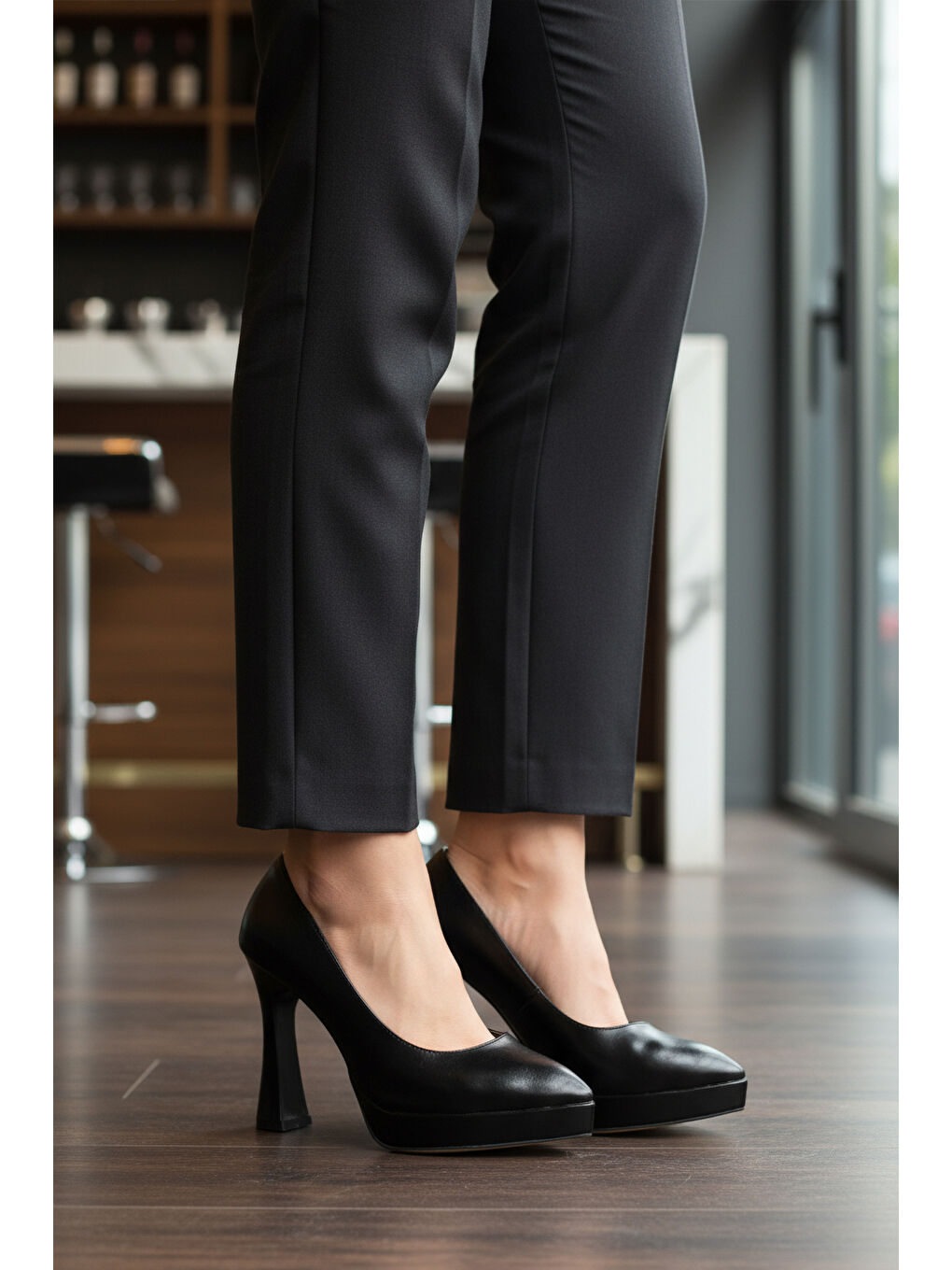 Siyah İnce Uzun Kadın Topuklu Ayakkabı 448206 Z-2