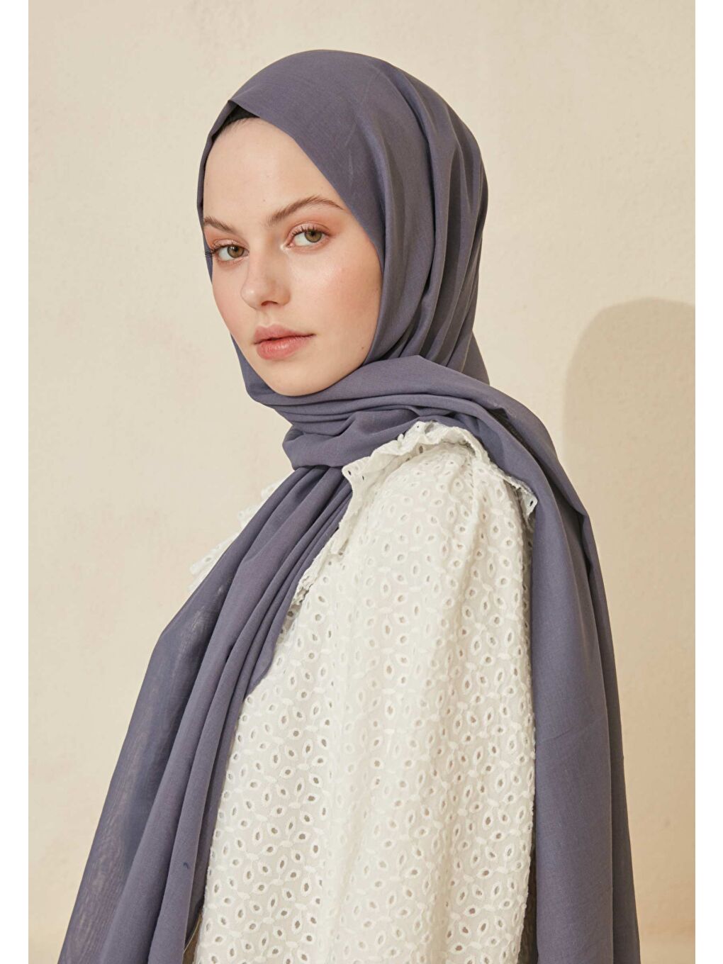 İnce Pamuk Vual Şal Mavi / Gri-1