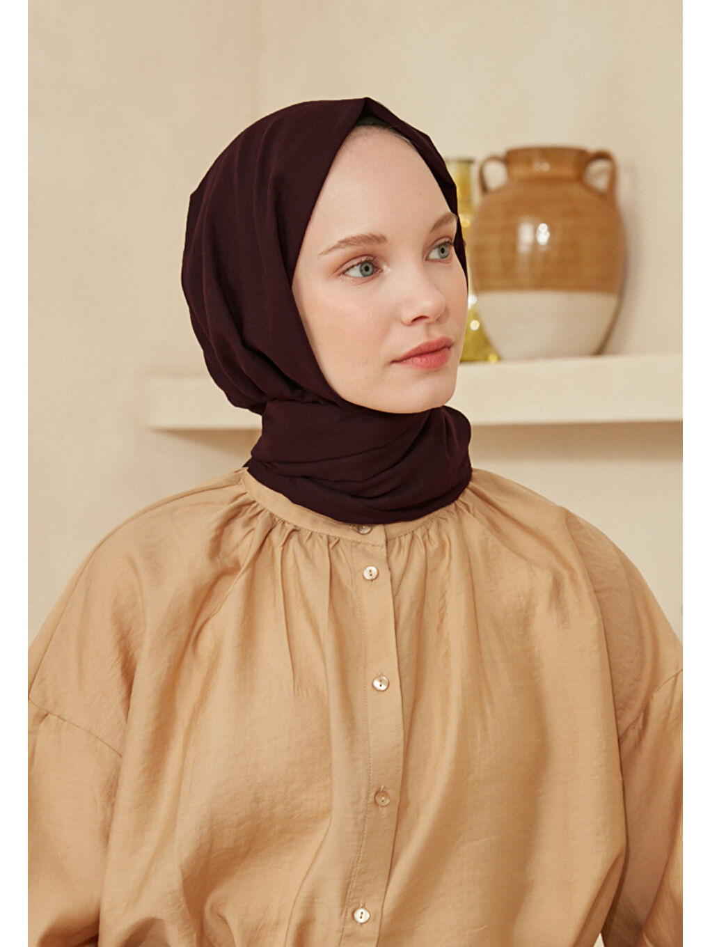 İnce Pamuk Vual Şal Patlıcan Moru-1