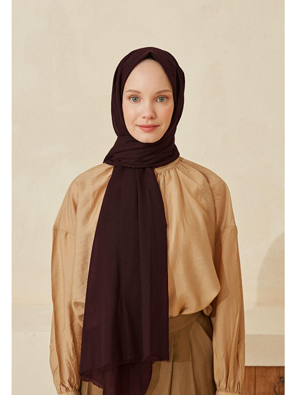 İnce Pamuk Vual Şal Patlıcan Moru-2