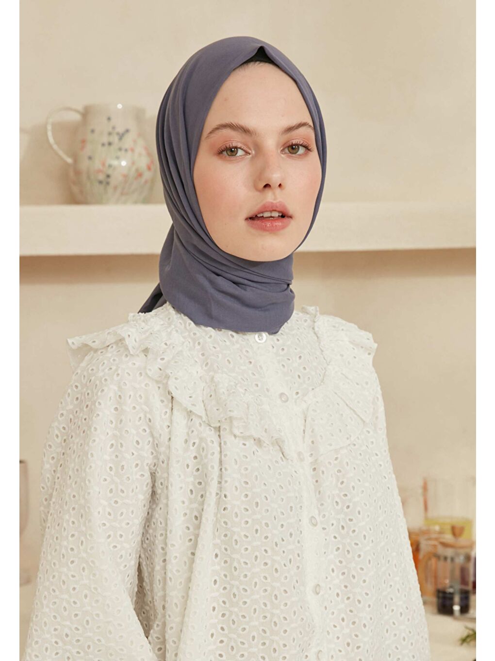 İnce Pamuk Vual Şal Mavi / Gri-2