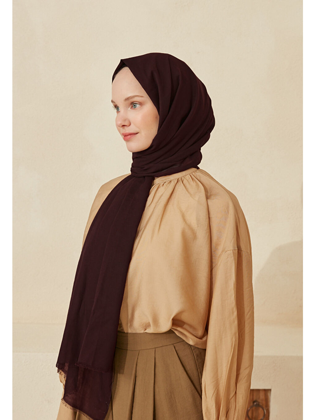 İnce Pamuk Vual Şal Patlıcan Moru-3