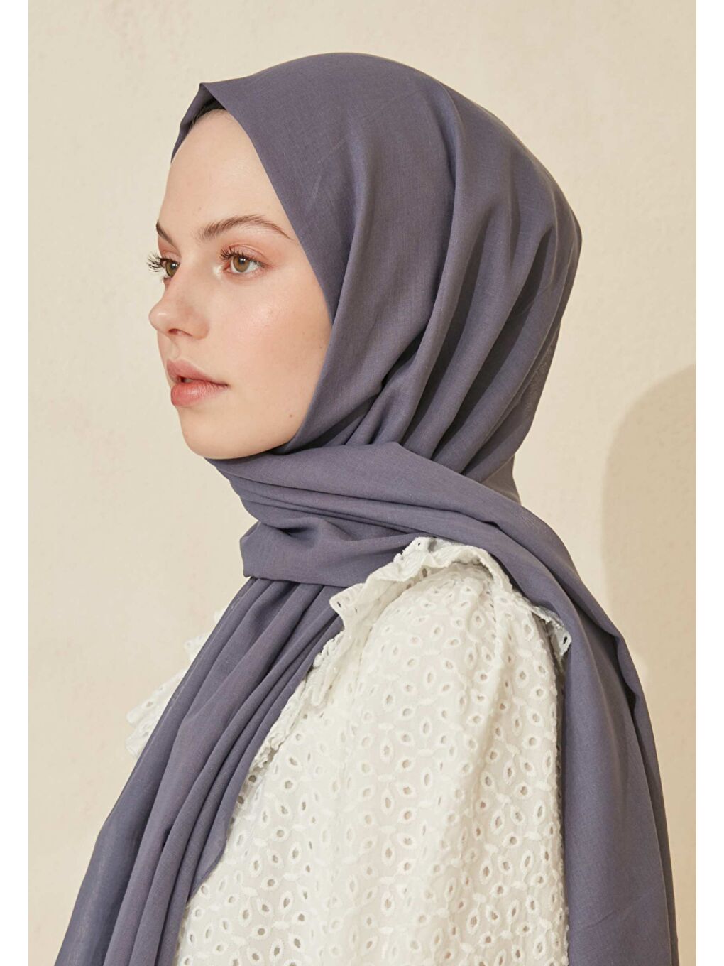 İnce Pamuk Vual Şal Mavi / Gri-3
