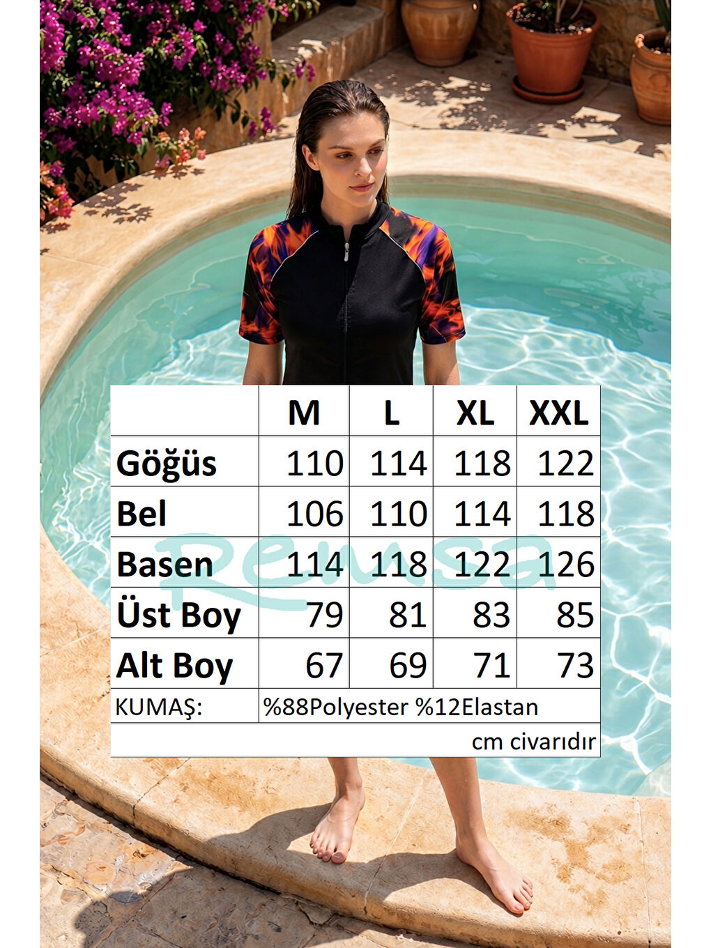 Siyah Önü Kapaklı Paraşüt Kısa Kollu Yarı Kapalı Mayo R301-4