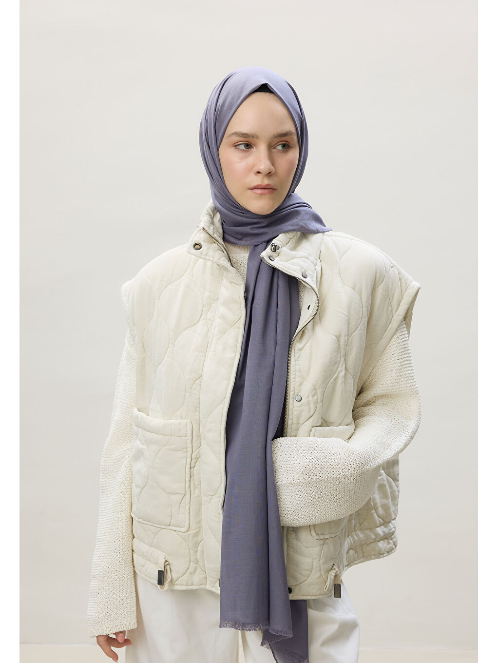 İnce Pamuk Vual Şal Mavi / Gri-4