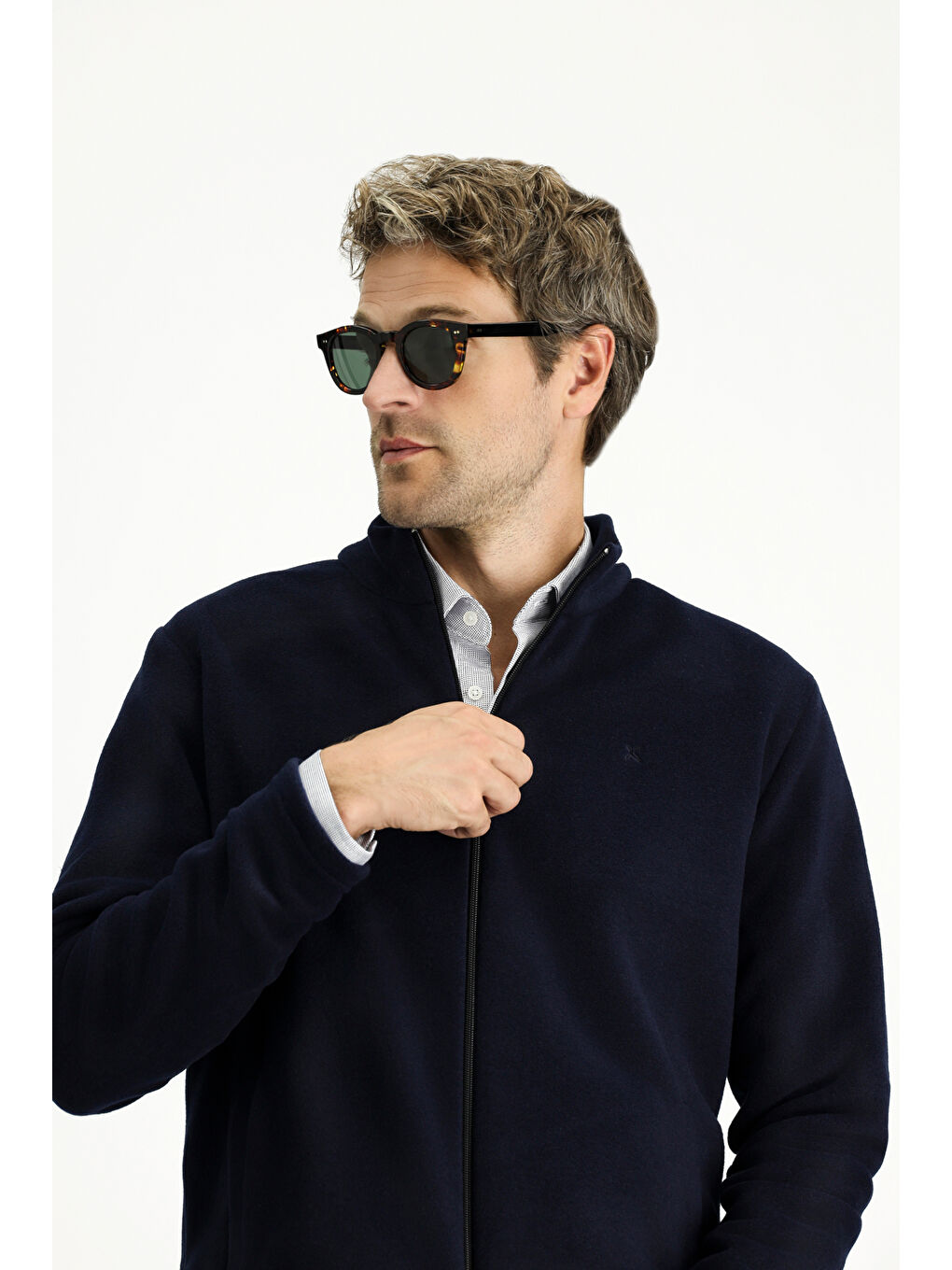 Lacivert Fermuarlı Polar Sweatshirt