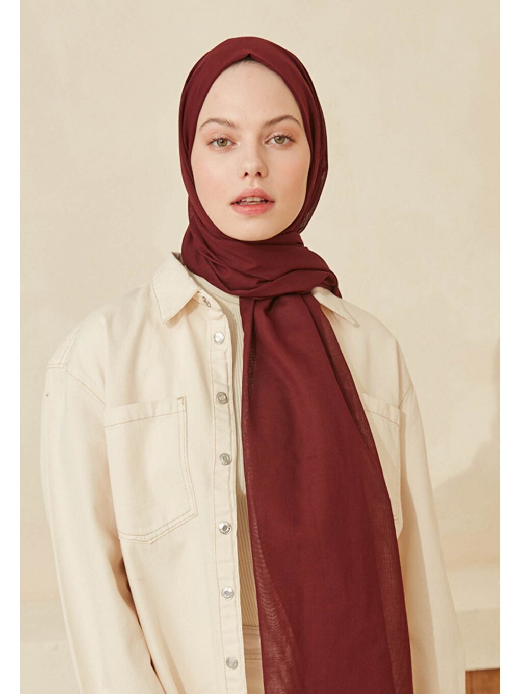 İnce Pamuk Vual Şal Bordo-1