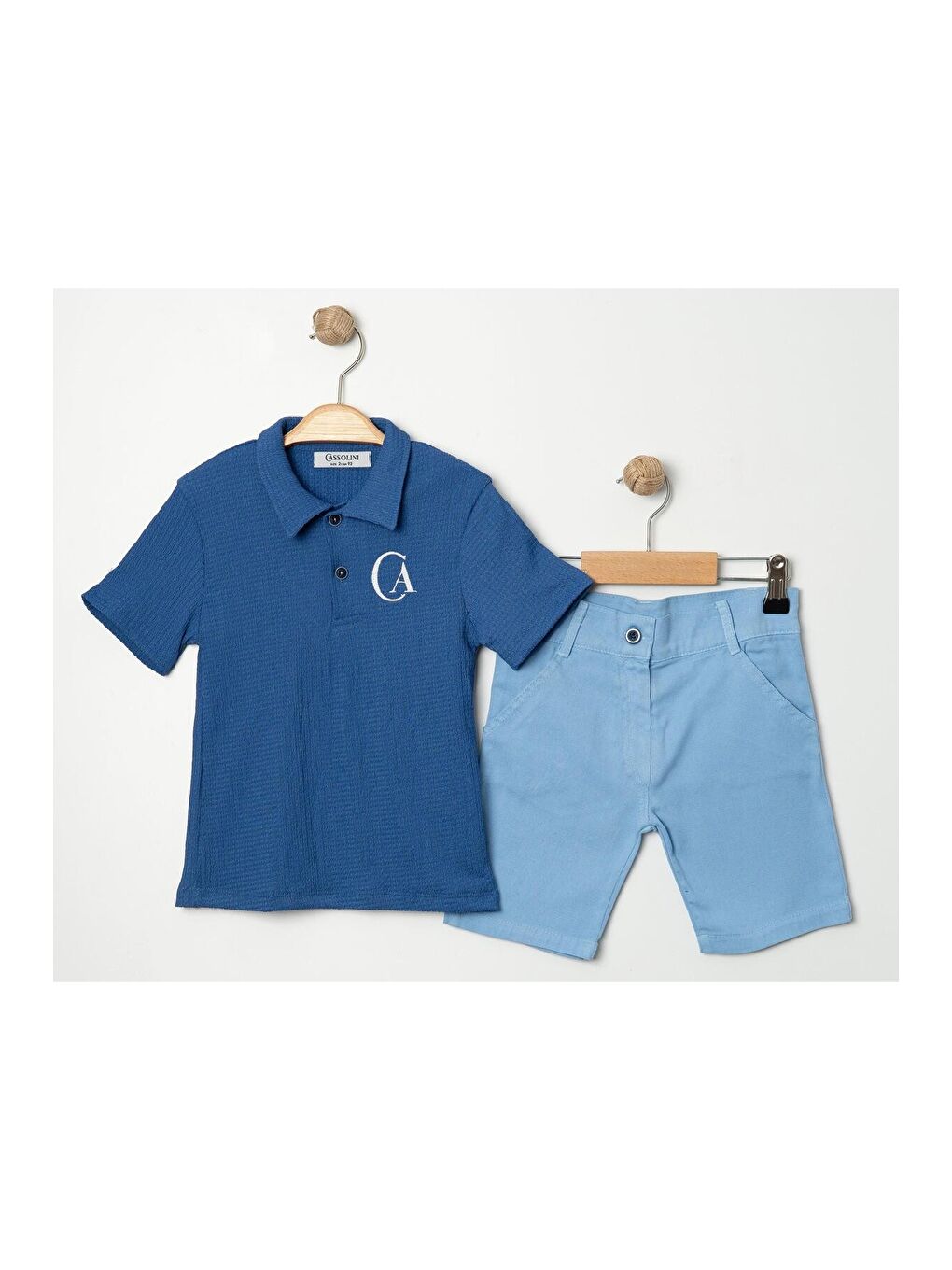 Mavi Tarz Lakos Yaprak Desenli Belden Ayarlanabilir Kısa Kollu Şortlu 2'li Takım Çocuk ve Bebek Giyi-2