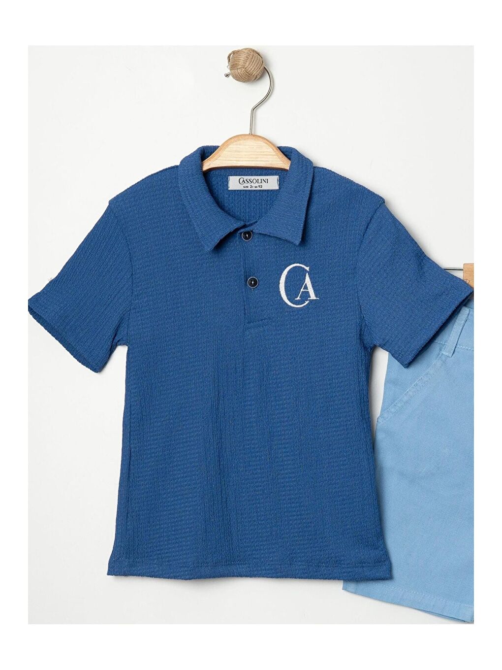 Mavi Tarz Lakos Yaprak Desenli Belden Ayarlanabilir Kısa Kollu Şortlu 2'li Takım Çocuk ve Bebek Giyi-3