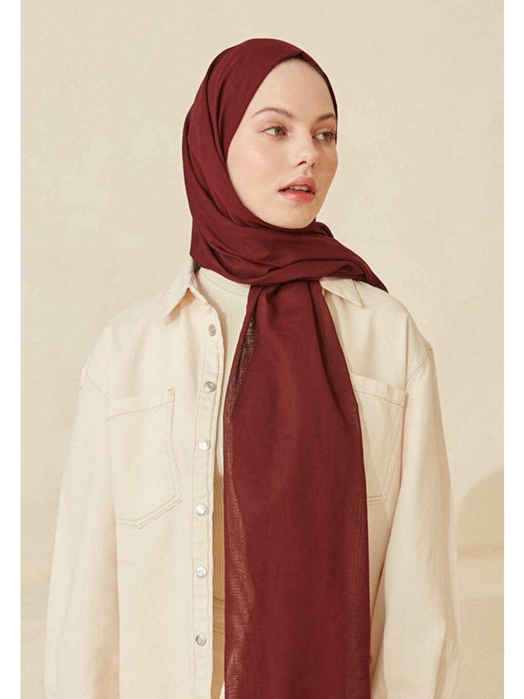 İnce Pamuk Vual Şal Bordo-2