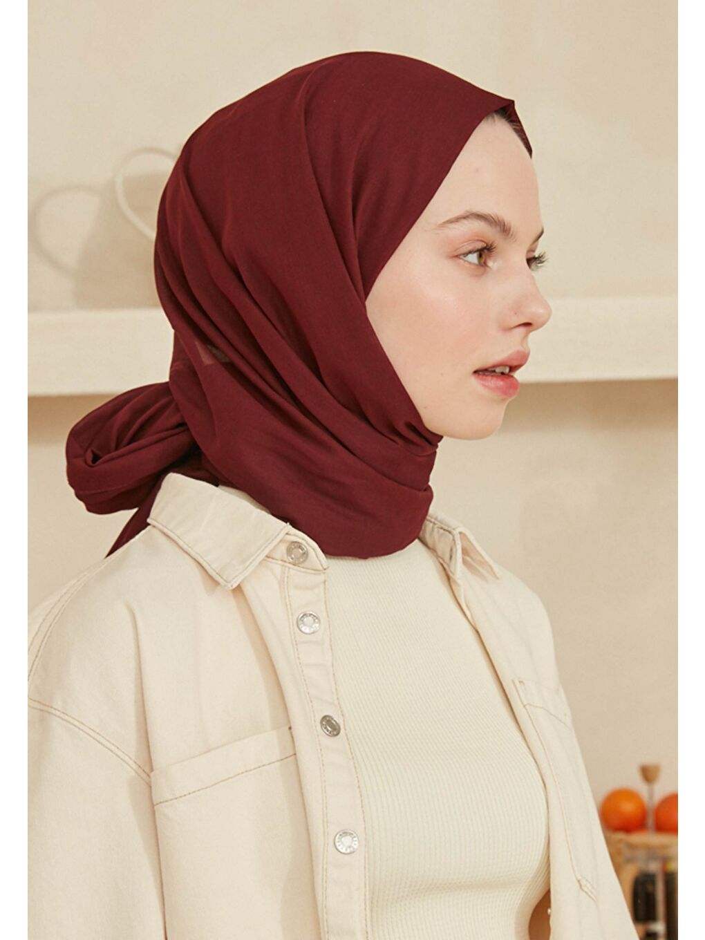 İnce Pamuk Vual Şal Bordo-3