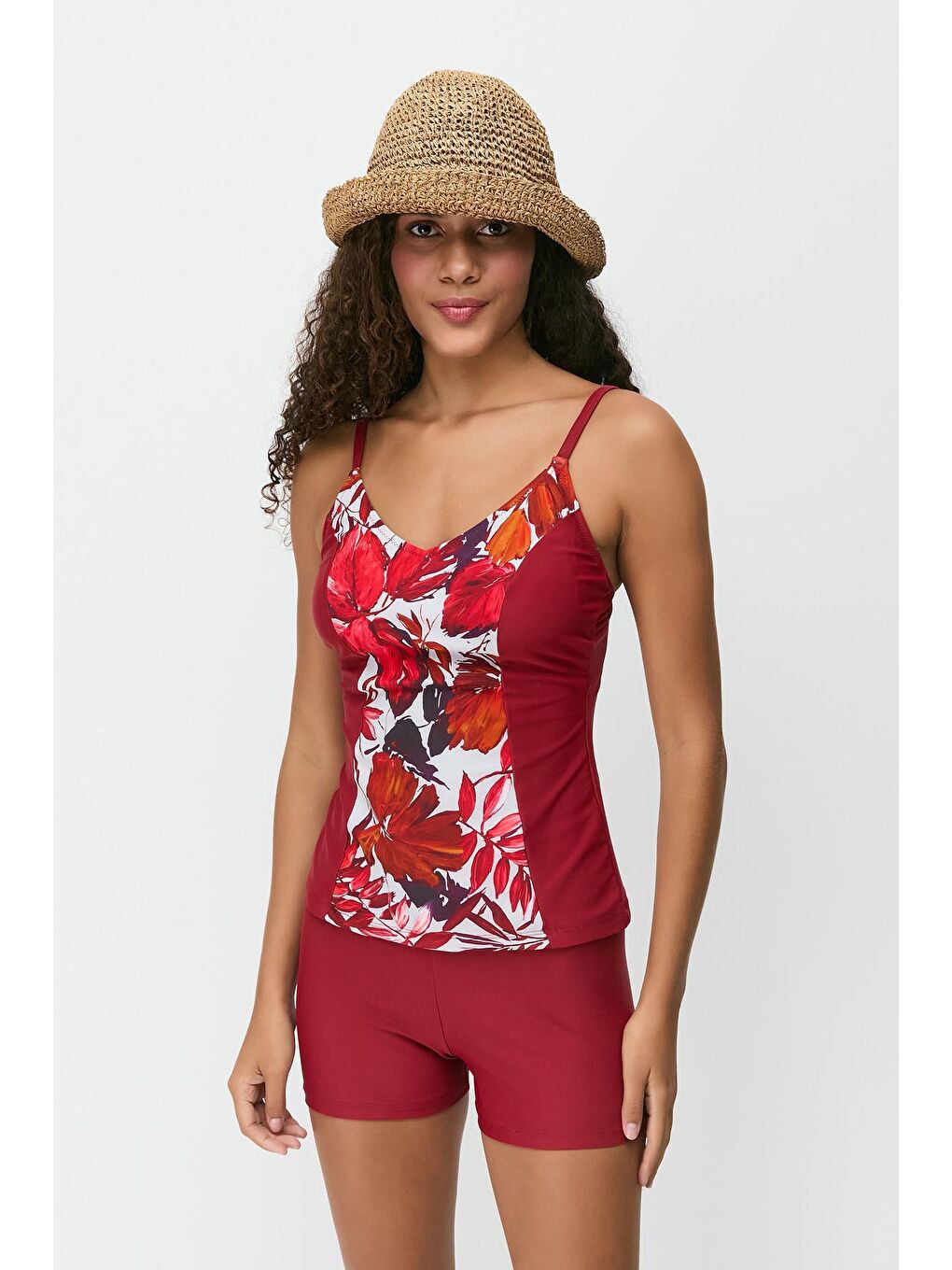 Şortlu Tankini 7749 Kırmızı/Çok Renkli-1