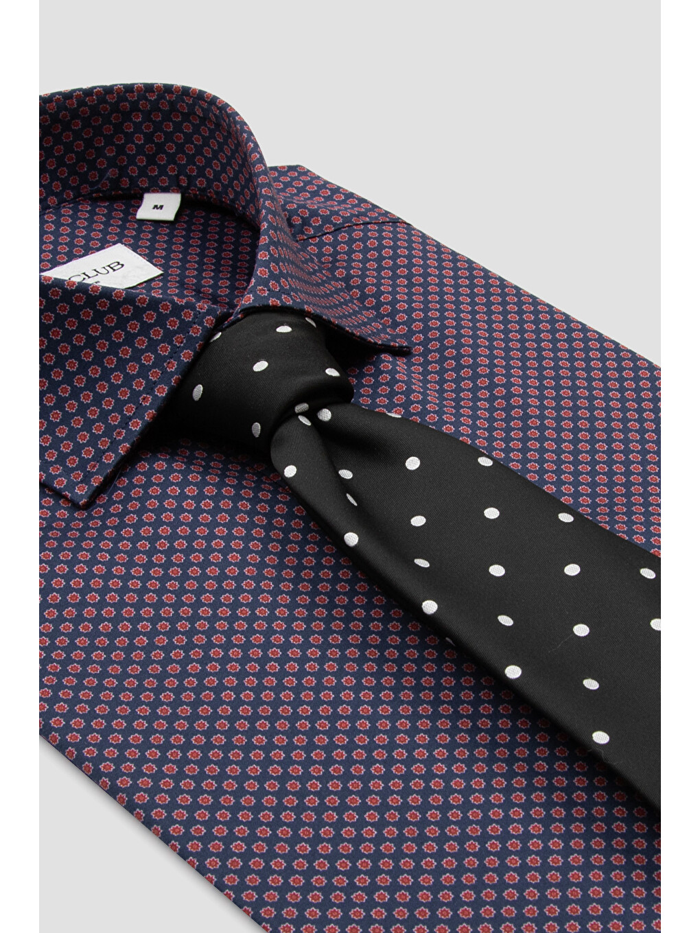 Oscar Poplin Pamuklu Slim Fit Lacivert Klasik Yaka Erkek Baskılı Gömlek-3