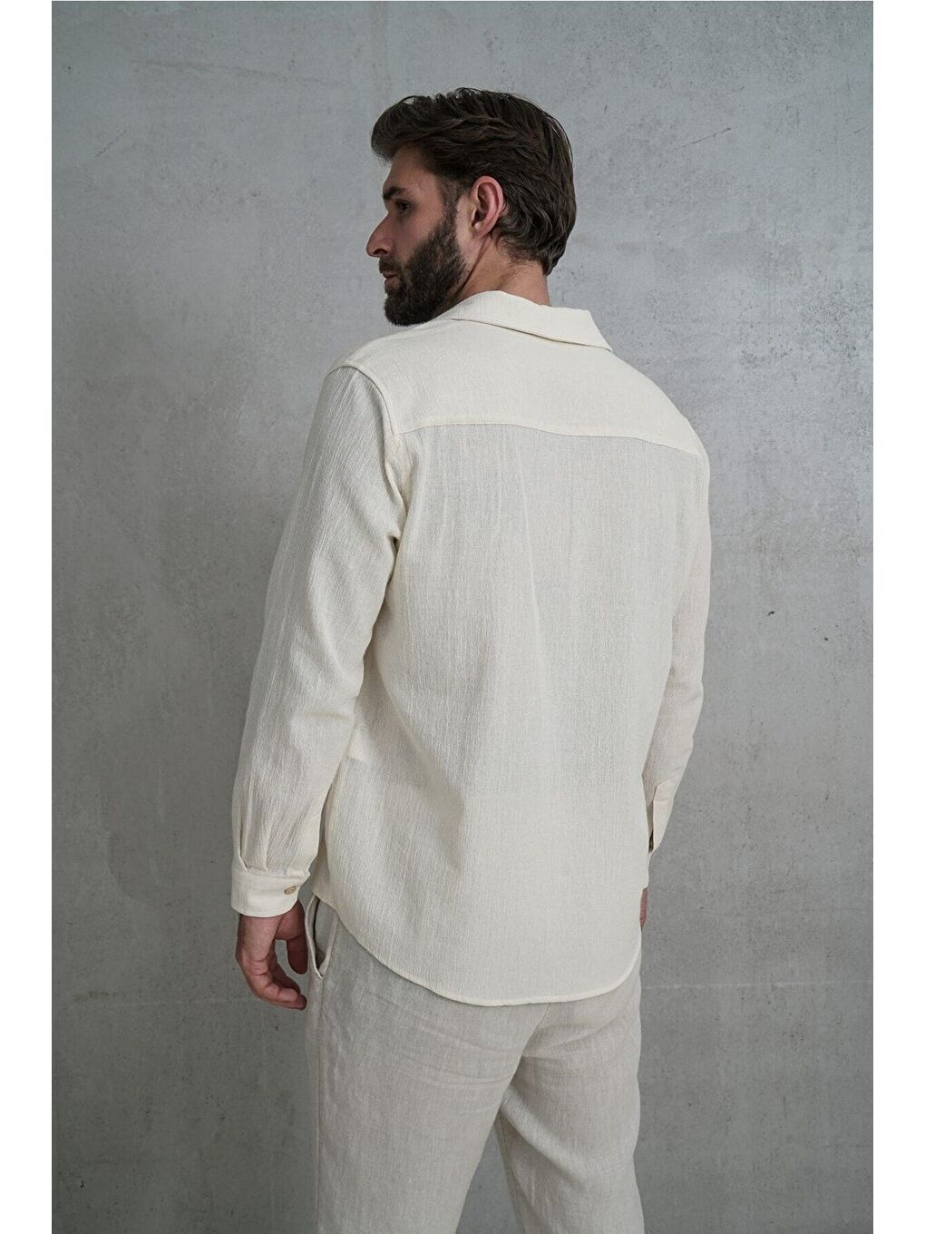 Wesley Erkek Oversize Krinkıl Bej Gömlek-4