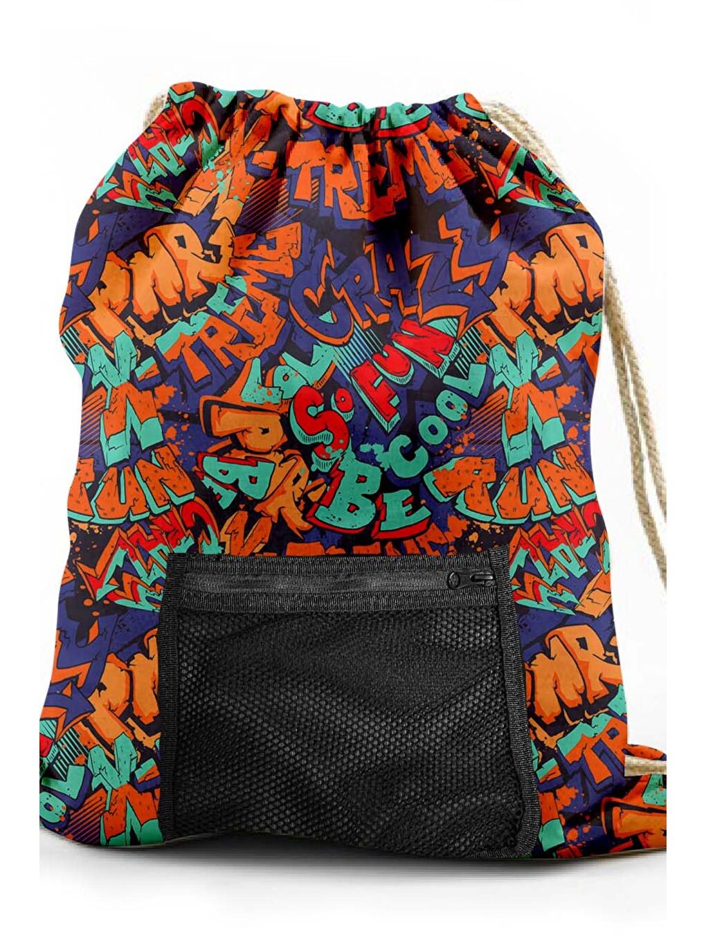 İpli Ağzı Büzgülü Cep Detaylı Spor Çantası C11841 Lacivert/Oranj