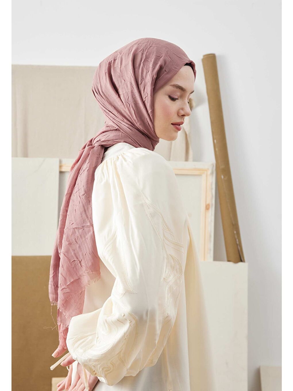 Pembe Bambu Şal Vıntage Rose