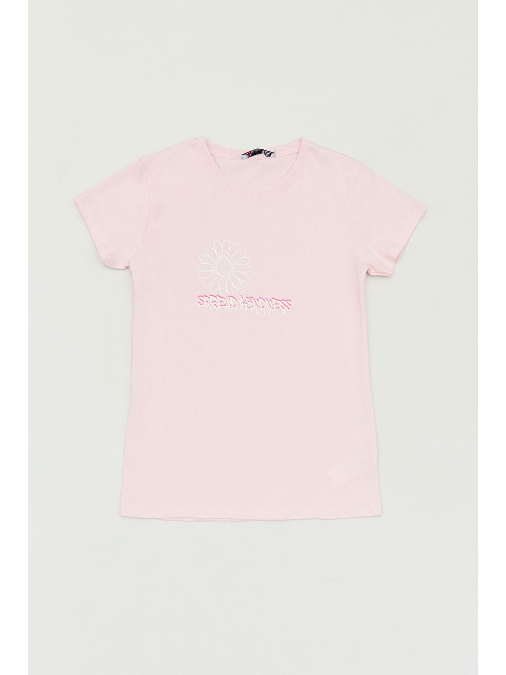 Pembe Önü Ve Arkası Baskılı Bisiklet Yaka Kız Çocuk Tişört