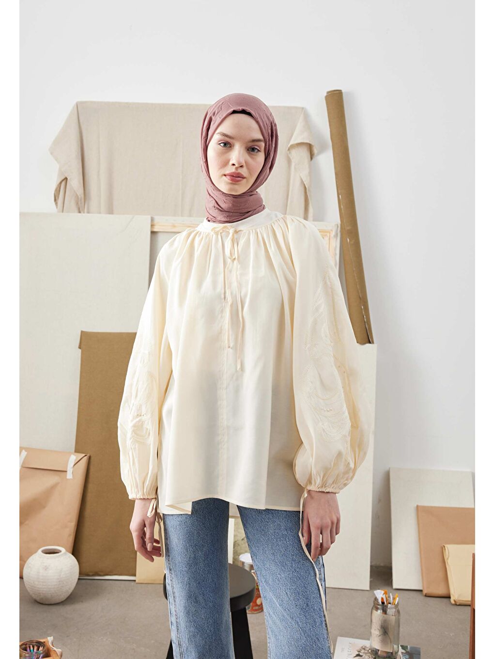 Pembe Bambu Şal Vıntage Rose-1