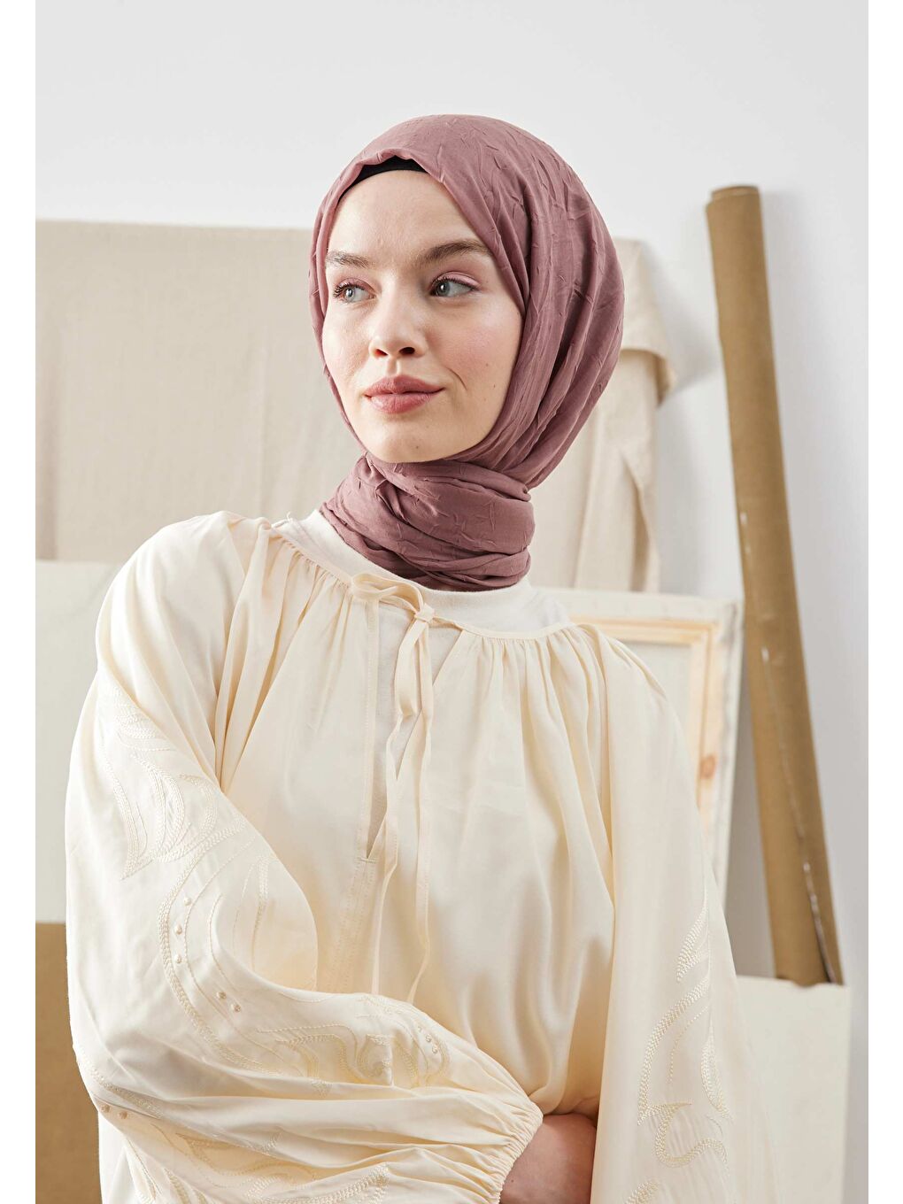 Pembe Bambu Şal Vıntage Rose-2