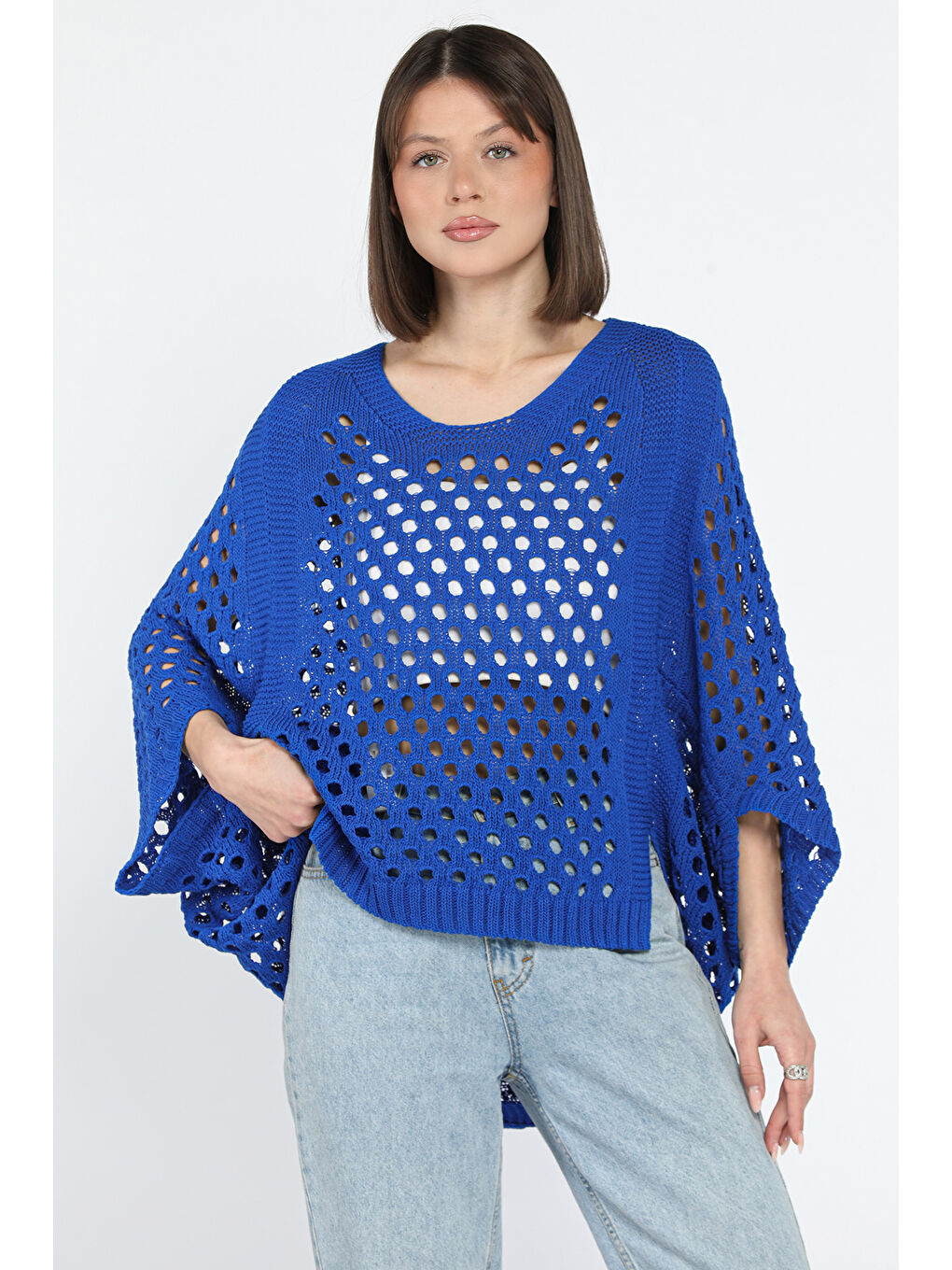 Mavi Ajurlu Kadın Triko Bluz