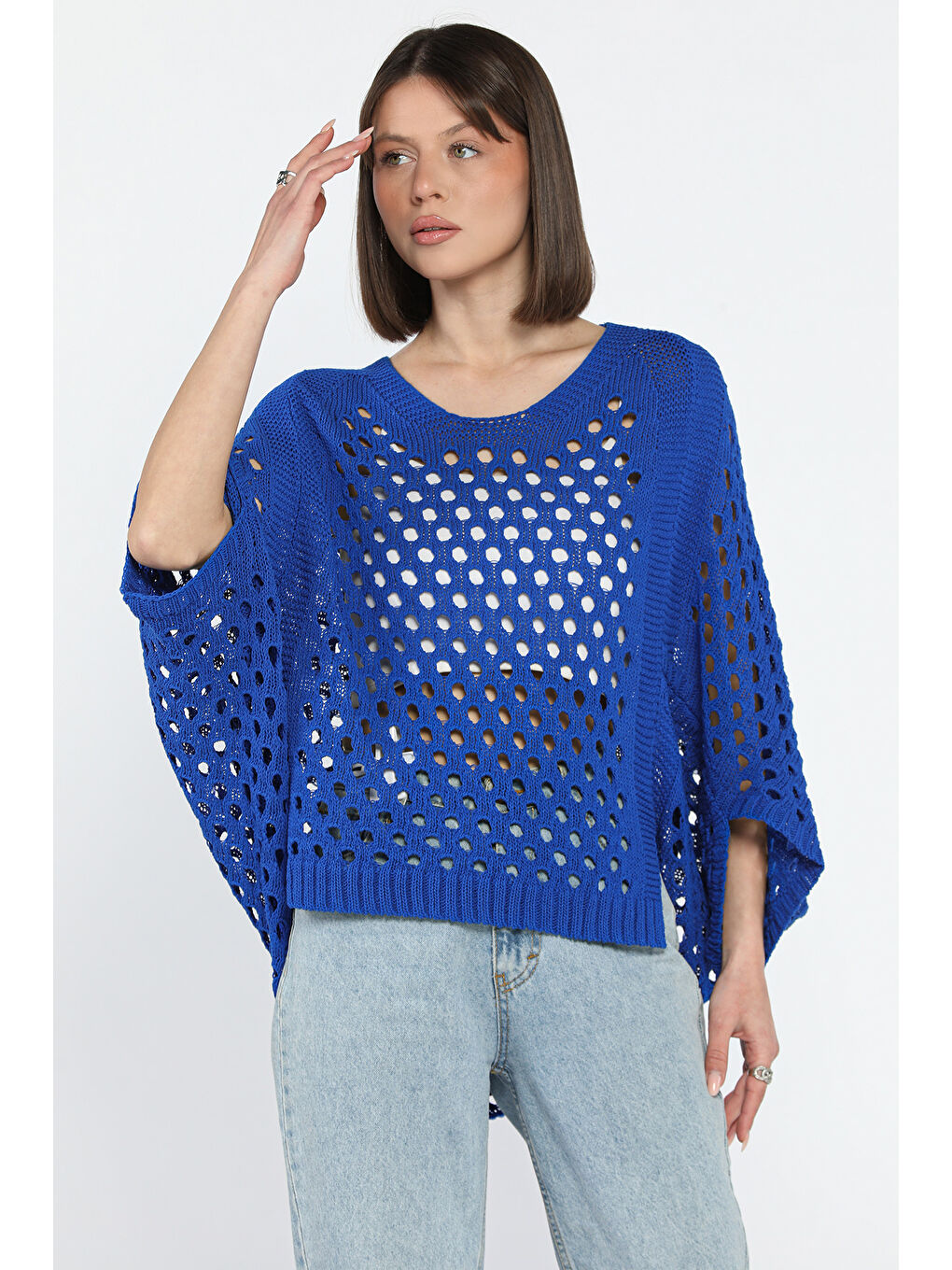 Mavi Ajurlu Kadın Triko Bluz-1