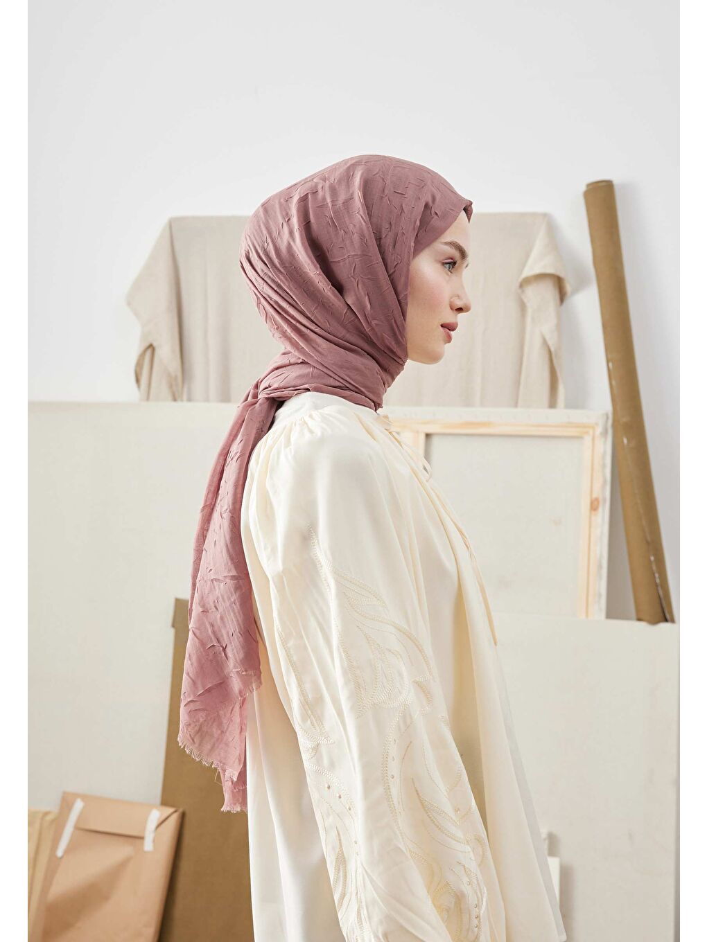 Pembe Bambu Şal Vıntage Rose-3