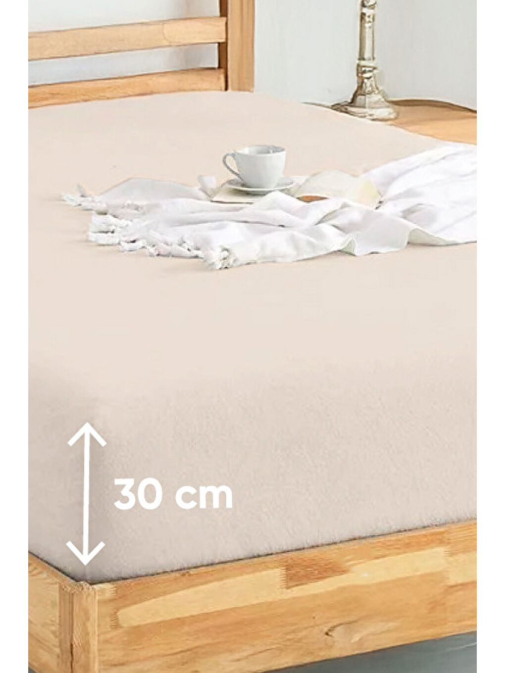 UPSTYLE Ekru Penye Lastikli Çarşaf Pamuklu Jersey Tek Kişilik 100x200cm Krem - 2