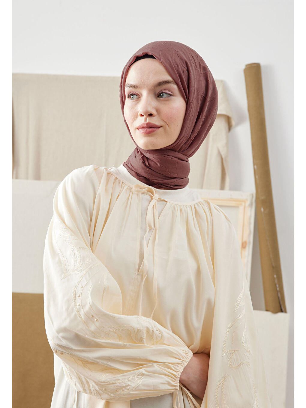 Pembe Bambu Şal Vıntage Rose-4