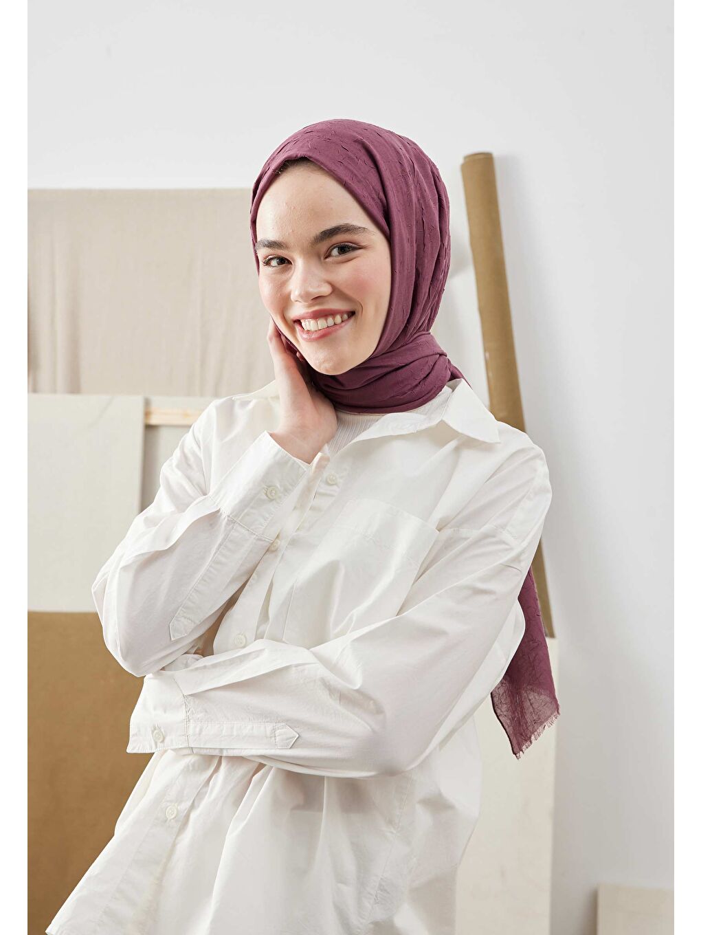 Bordo Bambu Şal Vısne