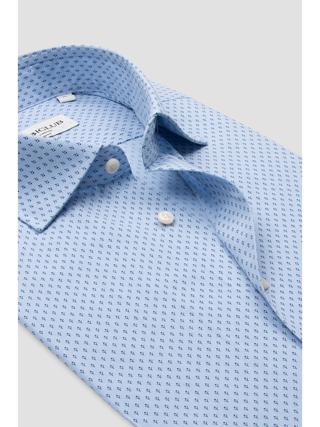 Oscar Poplin Pamuklu Slim Fit Açık Mavi Klasik Yaka Erkek Baskılı Gömlek-1