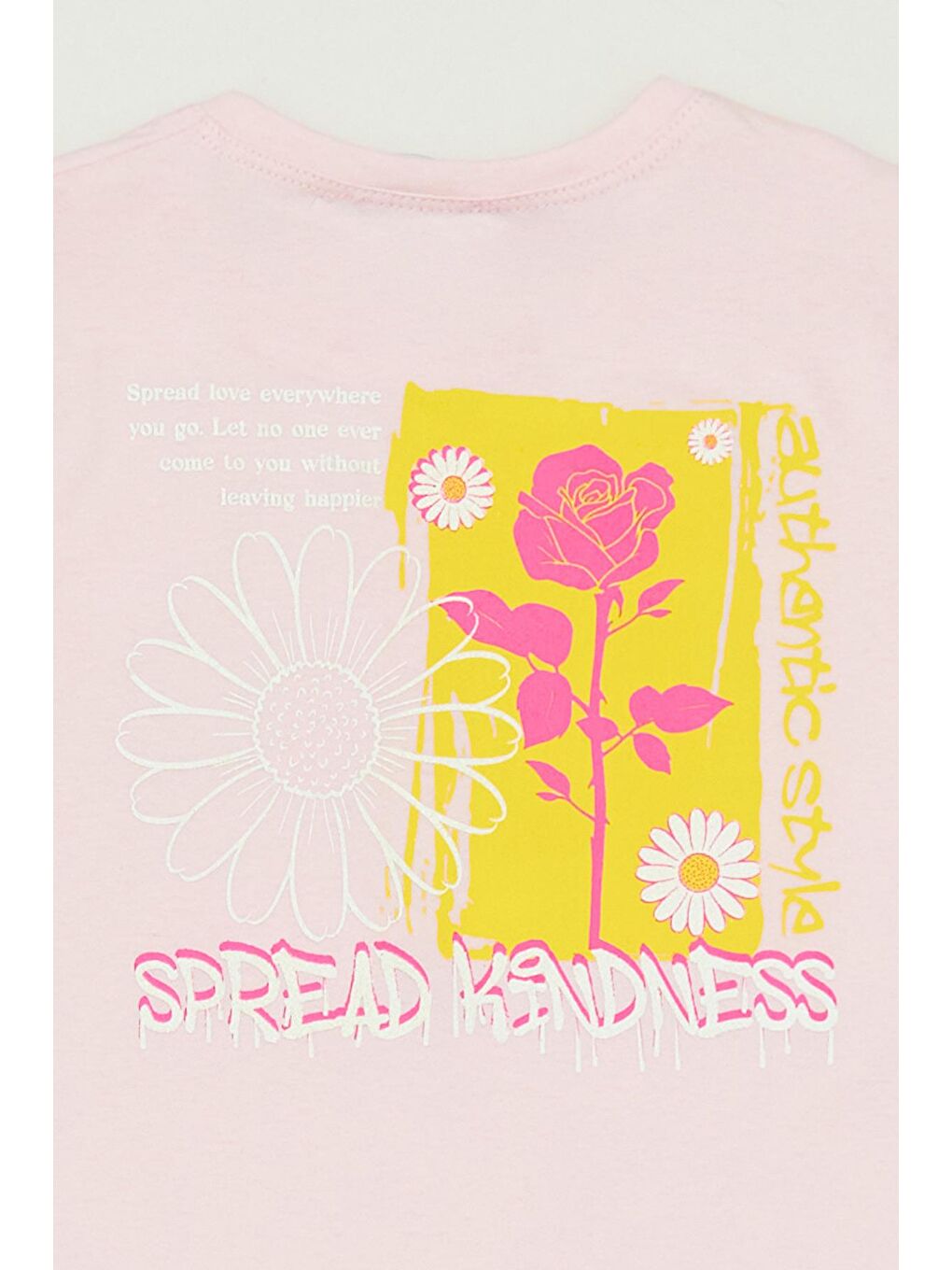 Pembe Önü Ve Arkası Baskılı Bisiklet Yaka Kız Çocuk Tişört-2