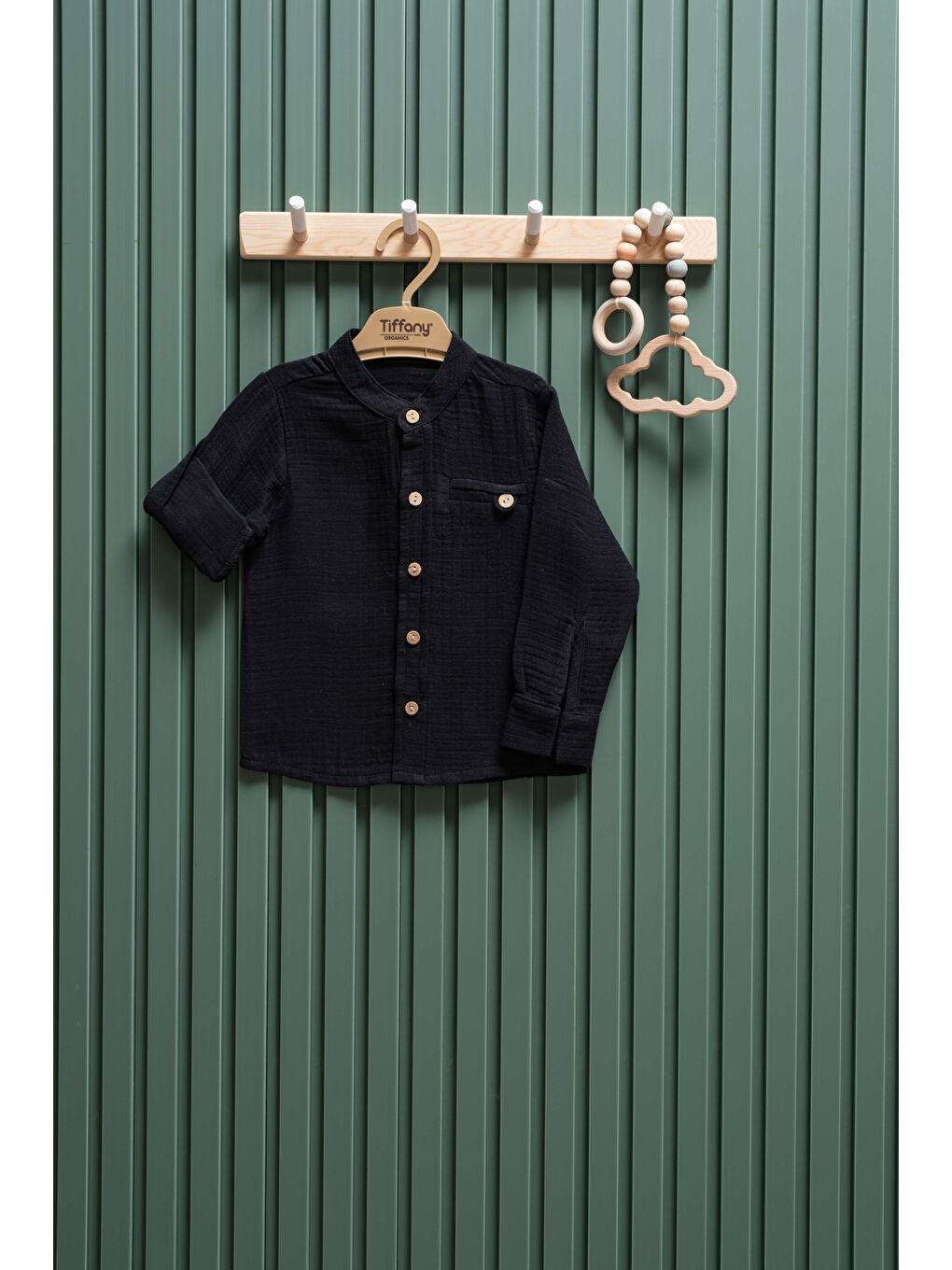 Siyah Bebek Müslin Hakim Yaka Uzun Kollu Gömlek 6 Ay 3 Yaş %100 Pamuk