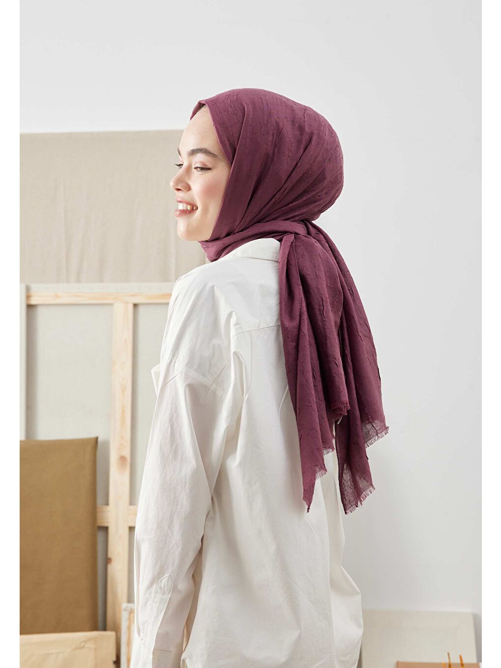 Bordo Bambu Şal Vısne-3