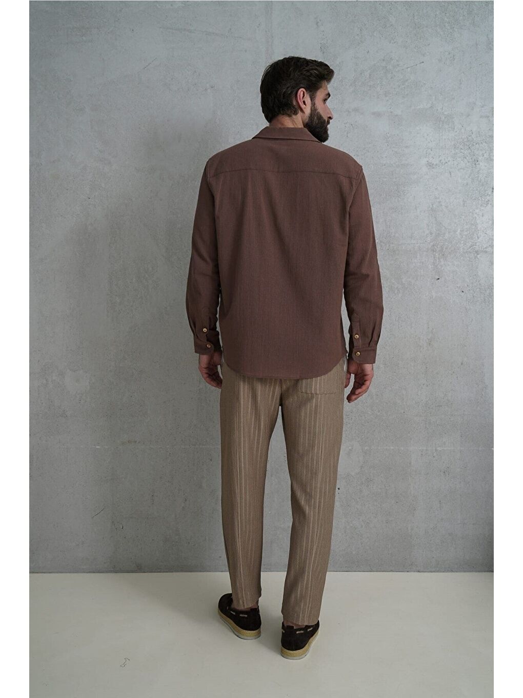 Kahverengi Wesley Erkek Oversize Krinkıl Kahve Gömlek-3