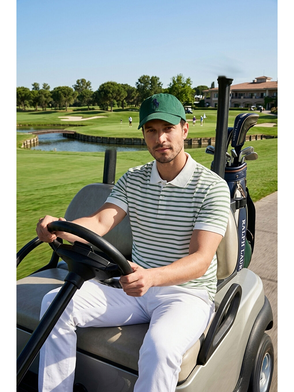 Yeşil Pamuklu Çizgili Kısa Kollu Düğmeli Polo T Shirt 5904046