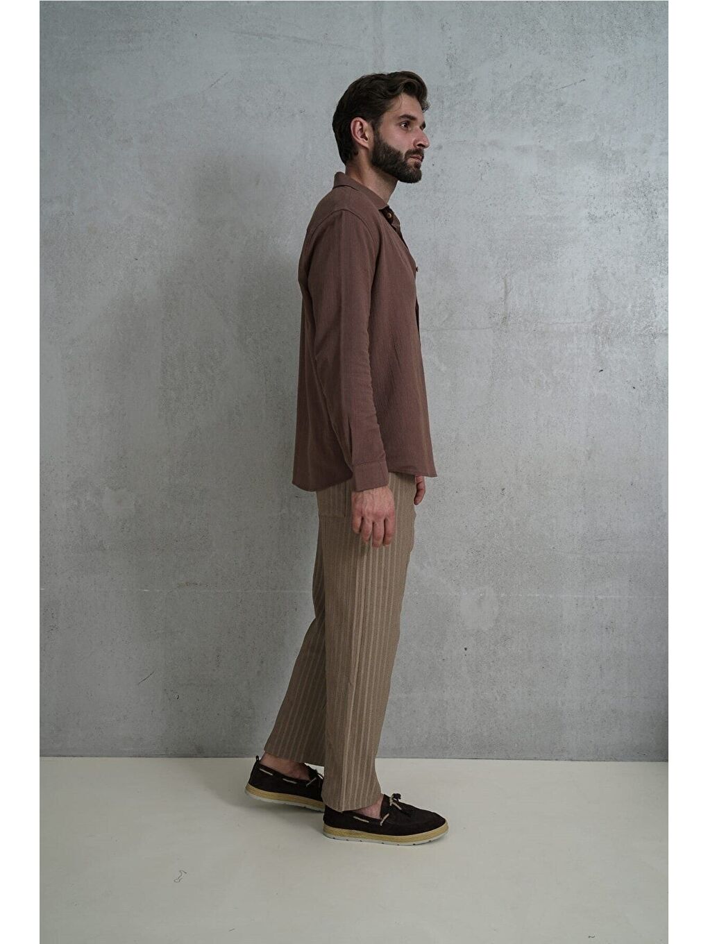 Kahverengi Wesley Erkek Oversize Krinkıl Kahve Gömlek-5