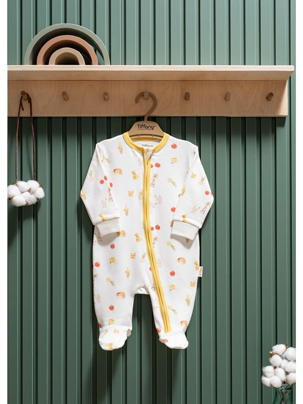 Ekru Strawberry Organik Theme Fermuarlı Tulum