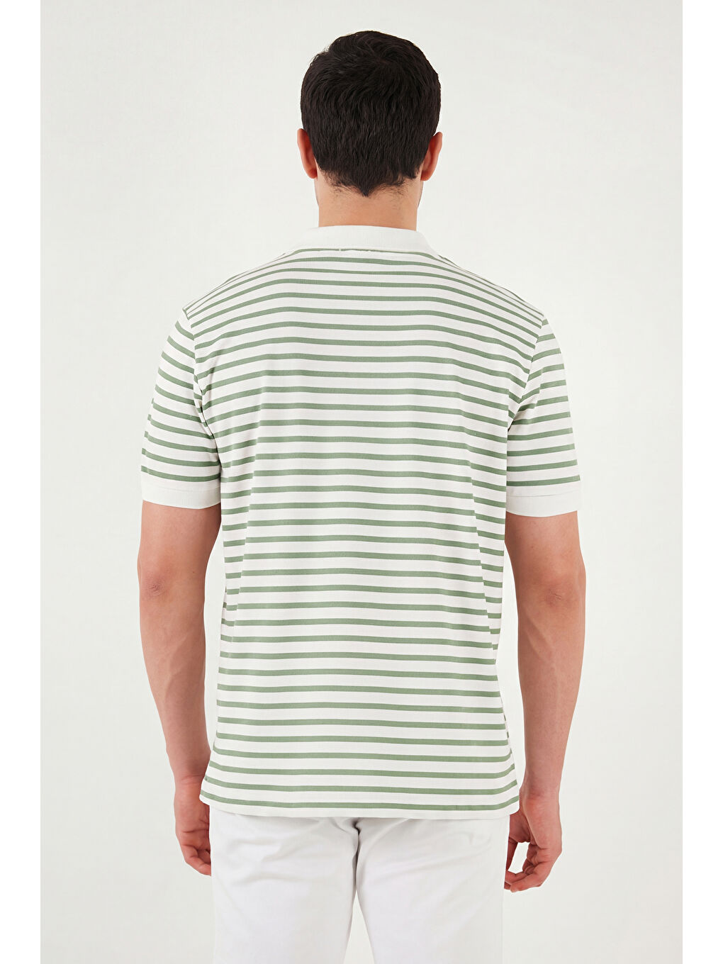 Yeşil Pamuklu Çizgili Kısa Kollu Düğmeli Polo T Shirt 5904046-6