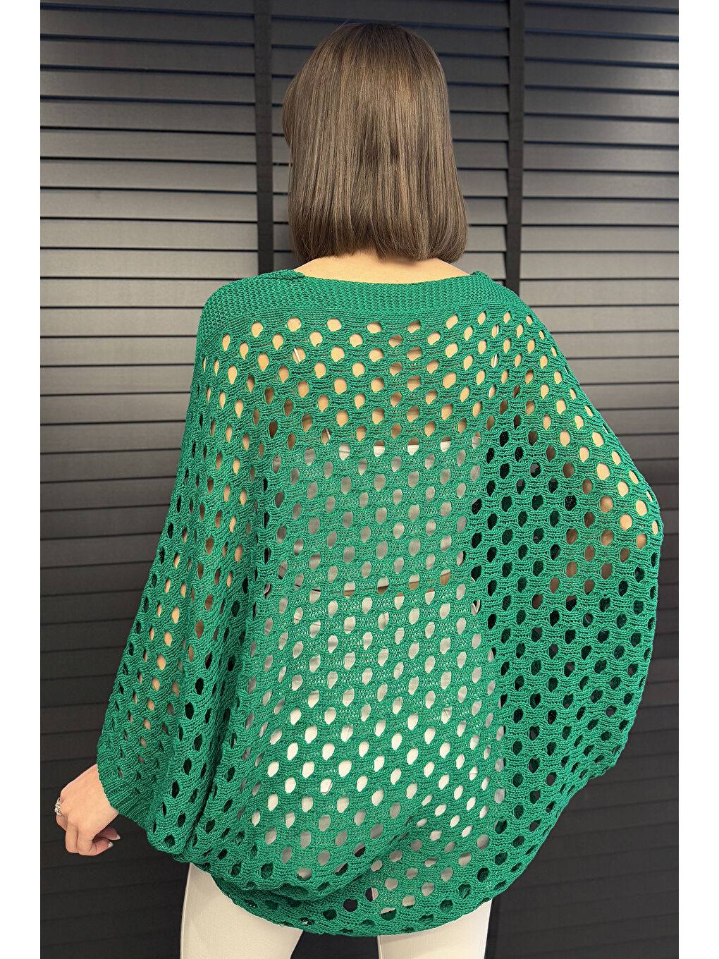 Yeşil Ajurlu Kadın Triko Bluz-2