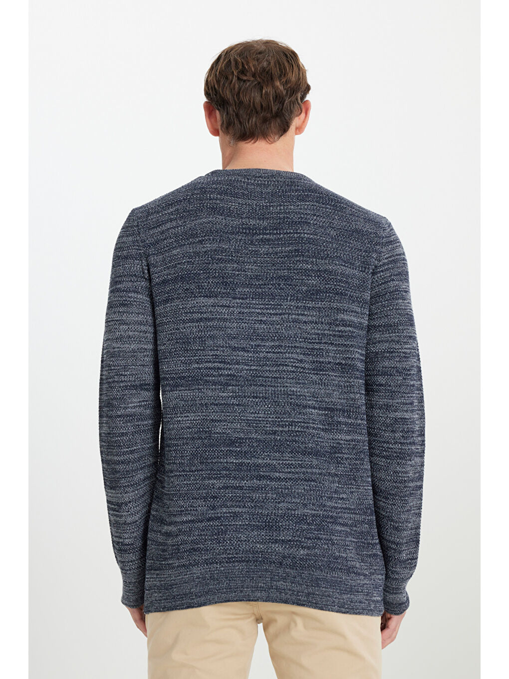 Erkek Lacivert-Gri Recycle Standart Fit Bisiklet Yaka Düz Triko Kazak-4