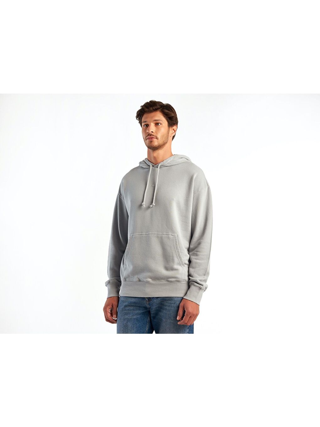 United Colors Of Benetton Gri Erkek Gri Kapüşonlu Kangru Cepli Sweatshirt - 1